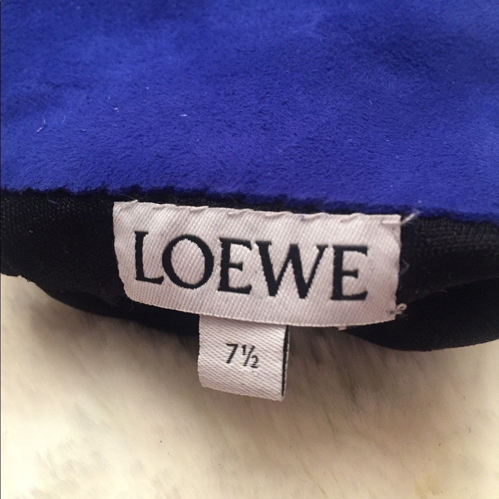 Rare Loewe Black Leather Gloves Blue Suede 7.5 - Picture 5 of 9